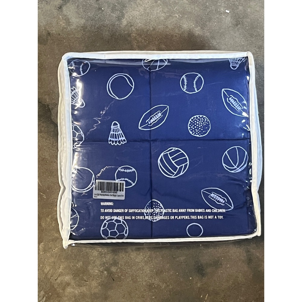 Luna Kids Weighted Blanket Navy Blue Sports Print Sensory Heavy Blanket New - Picture 2 of 2